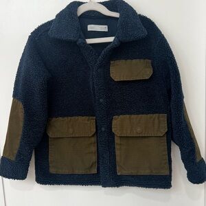 Zara Kids Navy and Olive Sherpa Jacket boys size 6-7